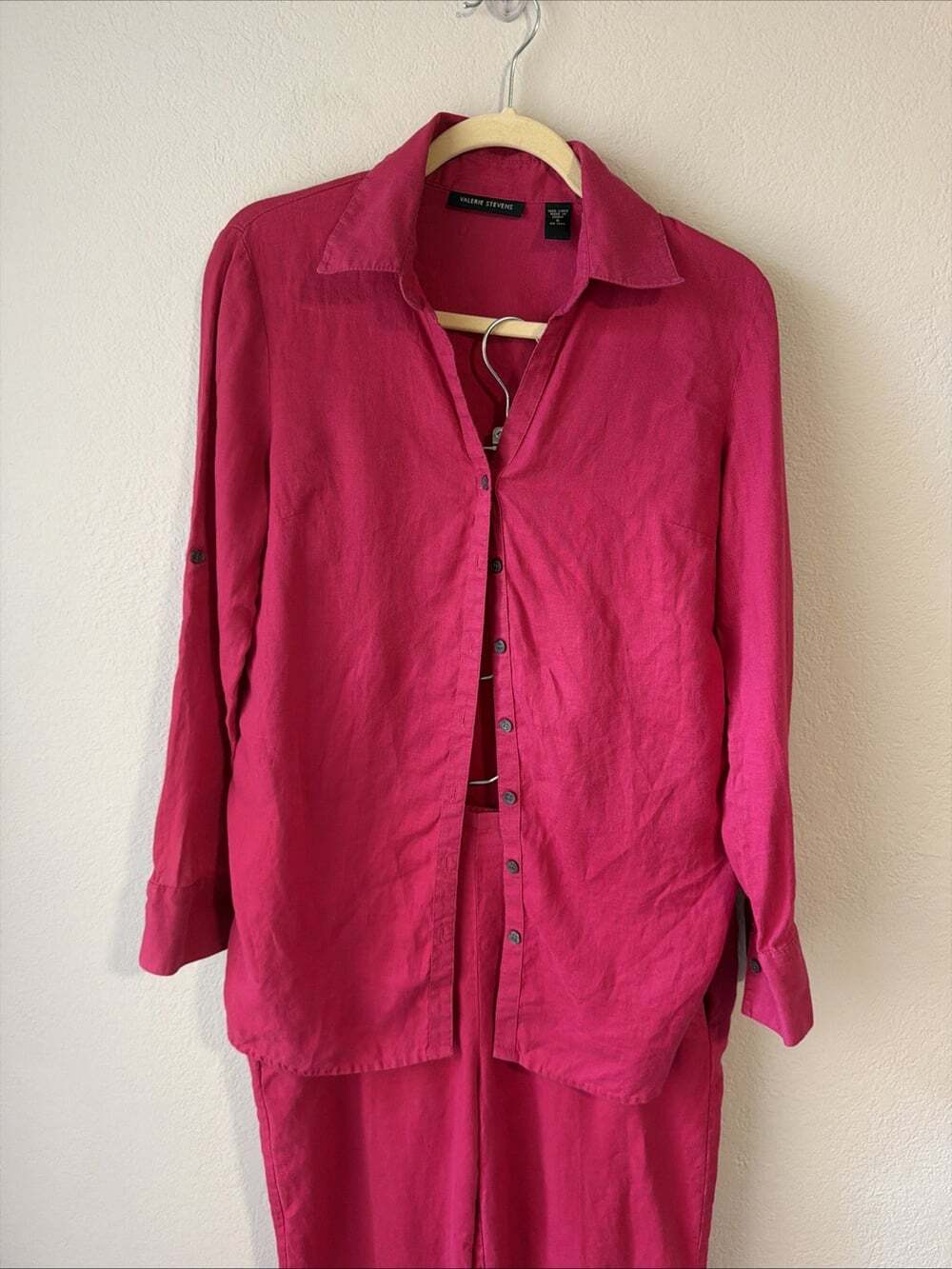 Vintage 90s Valerie Stevens Linen Button Down Top And Pants Coastal Y2K Fuschia